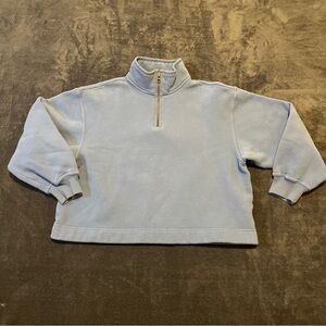 Eddie Bauer Blue Cowl Neck Sweater 1/4 Zip Cropped